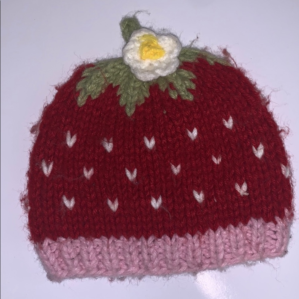 Knitted strawberry beanie
